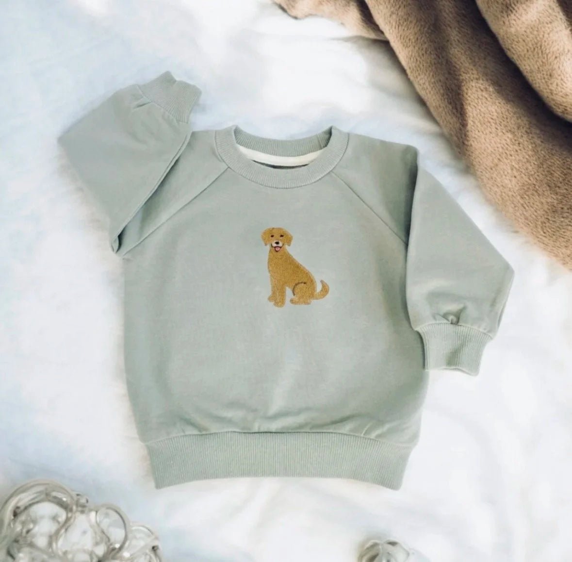 Personalised Labrador Baby Sweatshirt | Custom Dog Embroidery Baby Gift - Pear Tree Stitch Studio