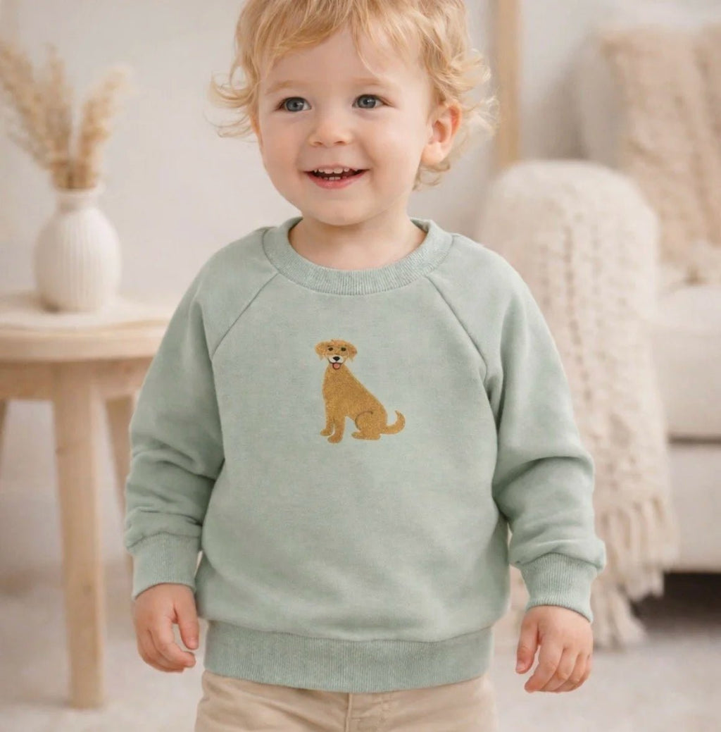 Personalised Labrador Baby Sweatshirt | Custom Dog Embroidery Baby Gift - Pear Tree Stitch Studio
