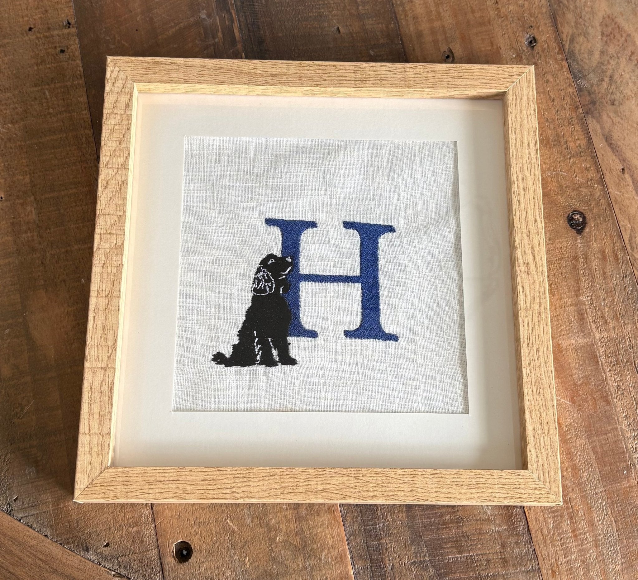 Personalised Spaniel Nursery Wall Art | Embroidered Dog Initial Frame | Custom Baby Keepsake Gift - Pear Tree Stitch Studio