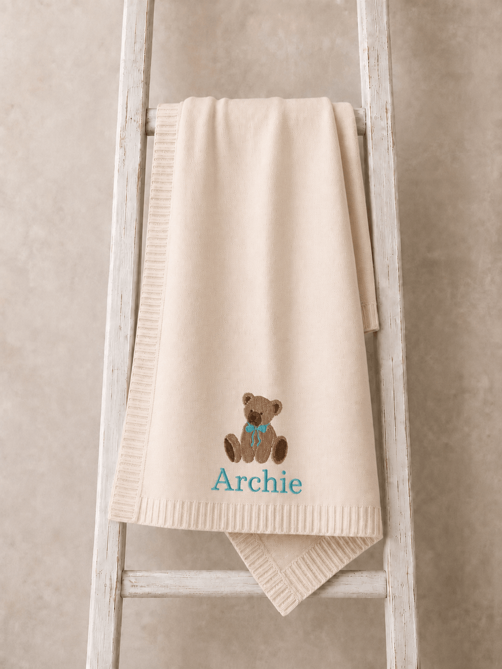 Personalised Teddy Bear Baby Blanket - Pear Tree Stitch Studio