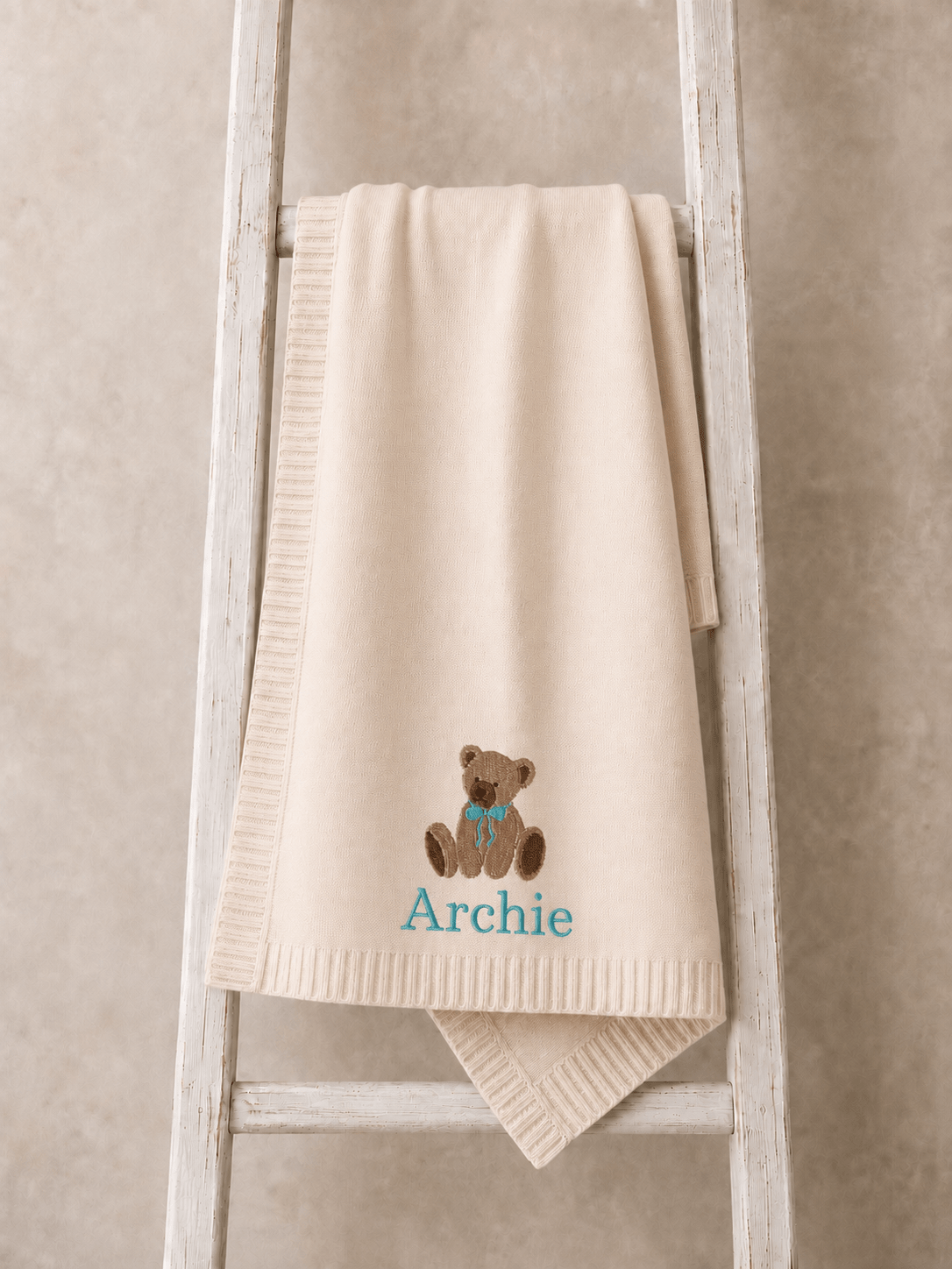Personalised Teddy Bear Baby Blanket - Pear Tree Stitch Studio