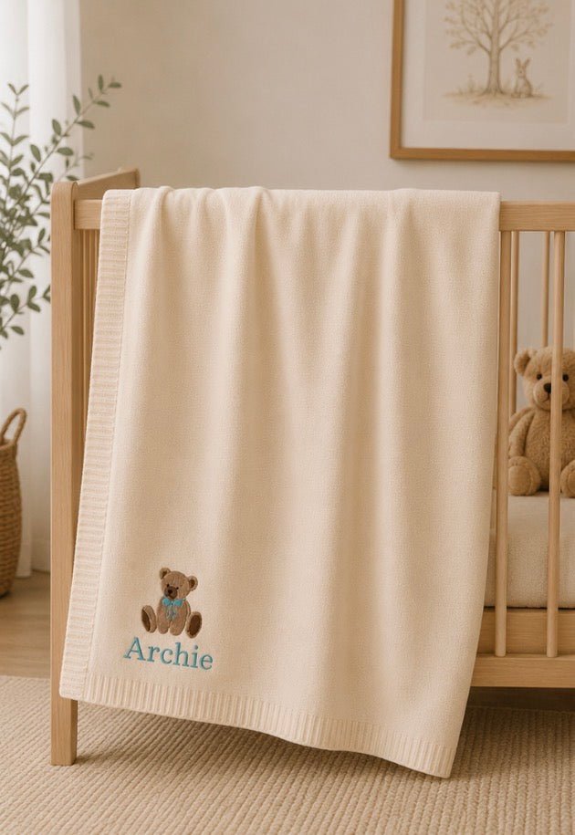 Personalised Teddy Bear Baby Blanket - Pear Tree Stitch Studio