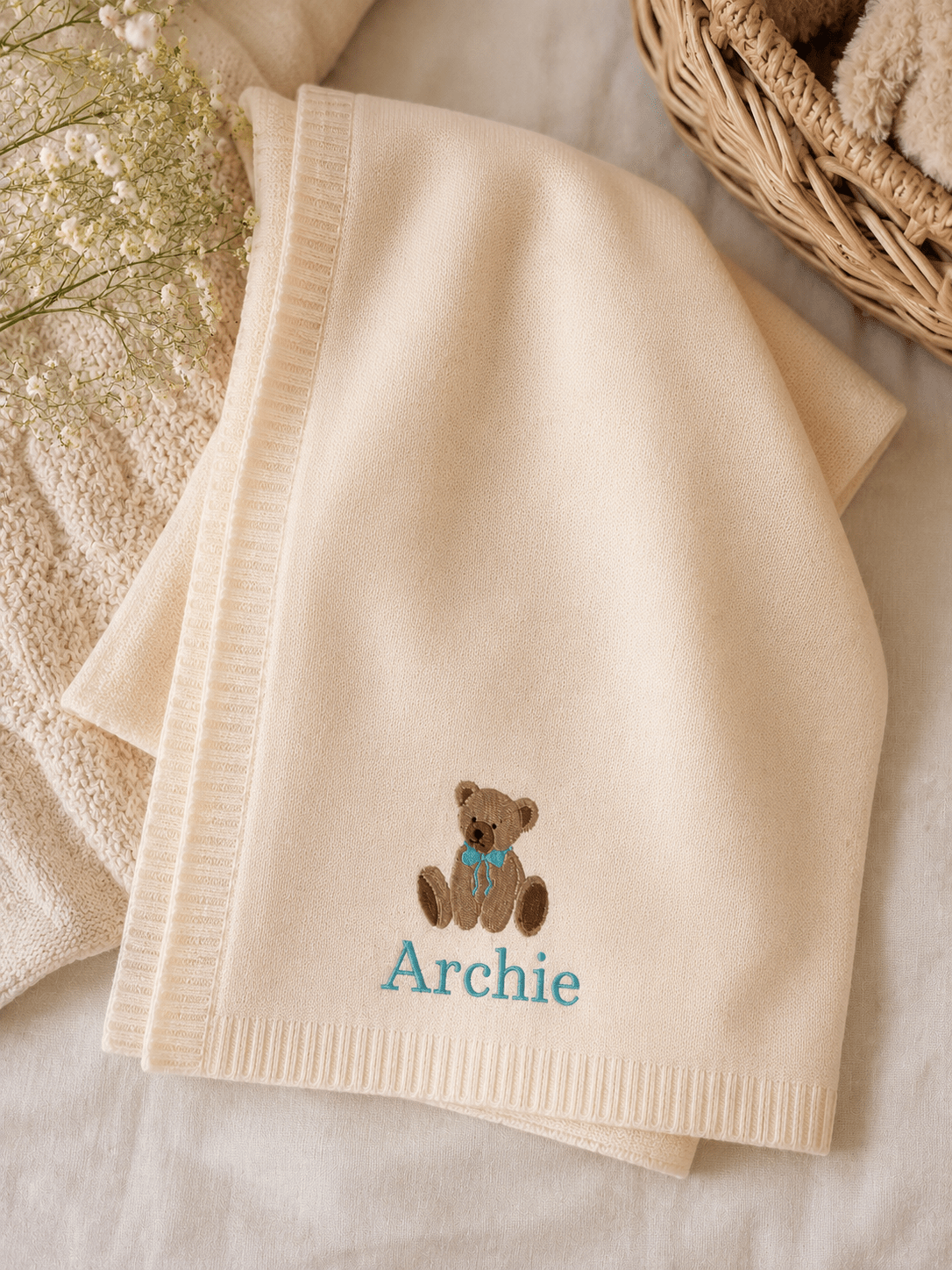 Personalised Teddy Bear Baby Blanket - Pear Tree Stitch Studio