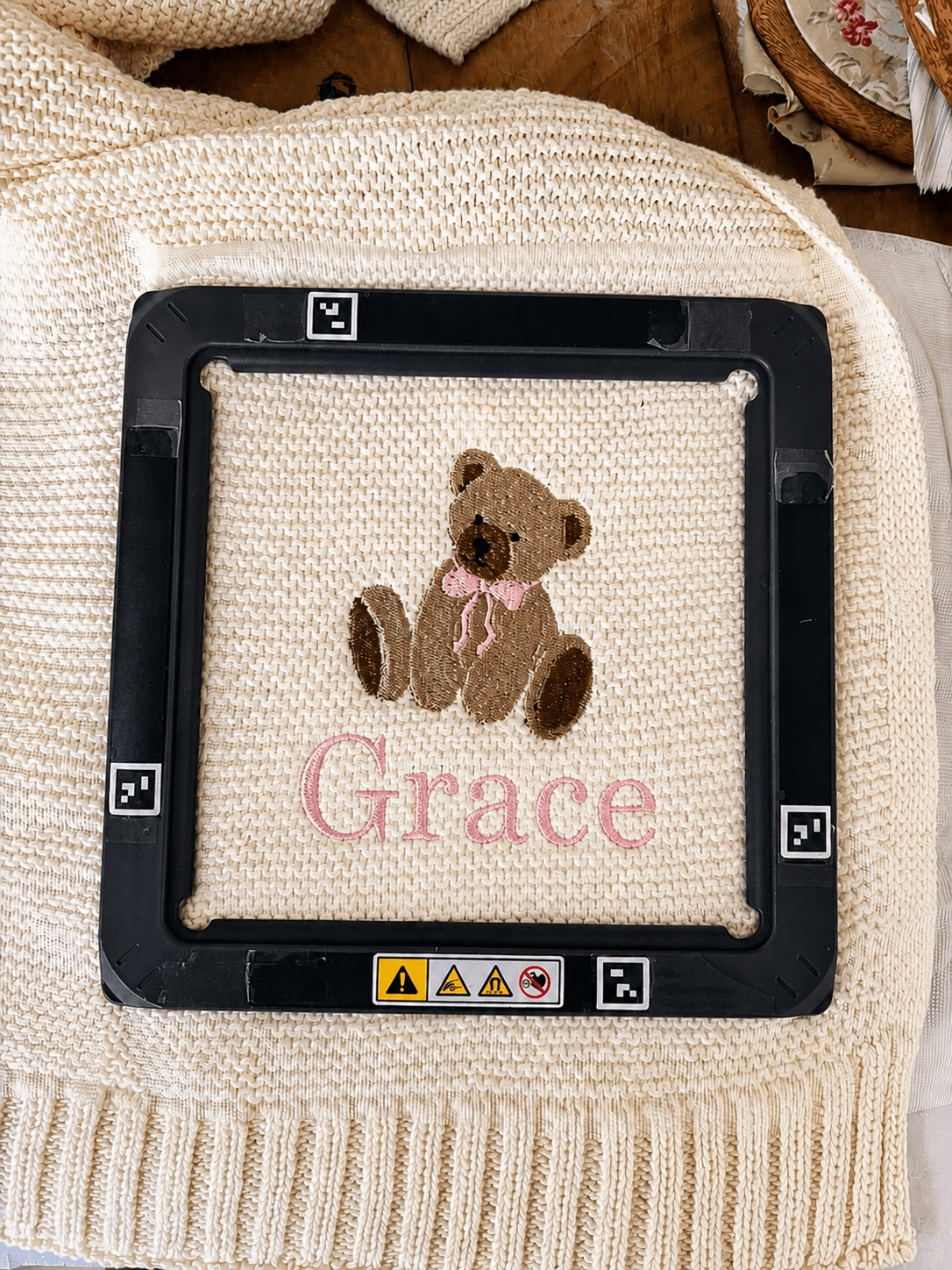 Personalised Teddy Bear Baby Blanket - Pear Tree Stitch Studio