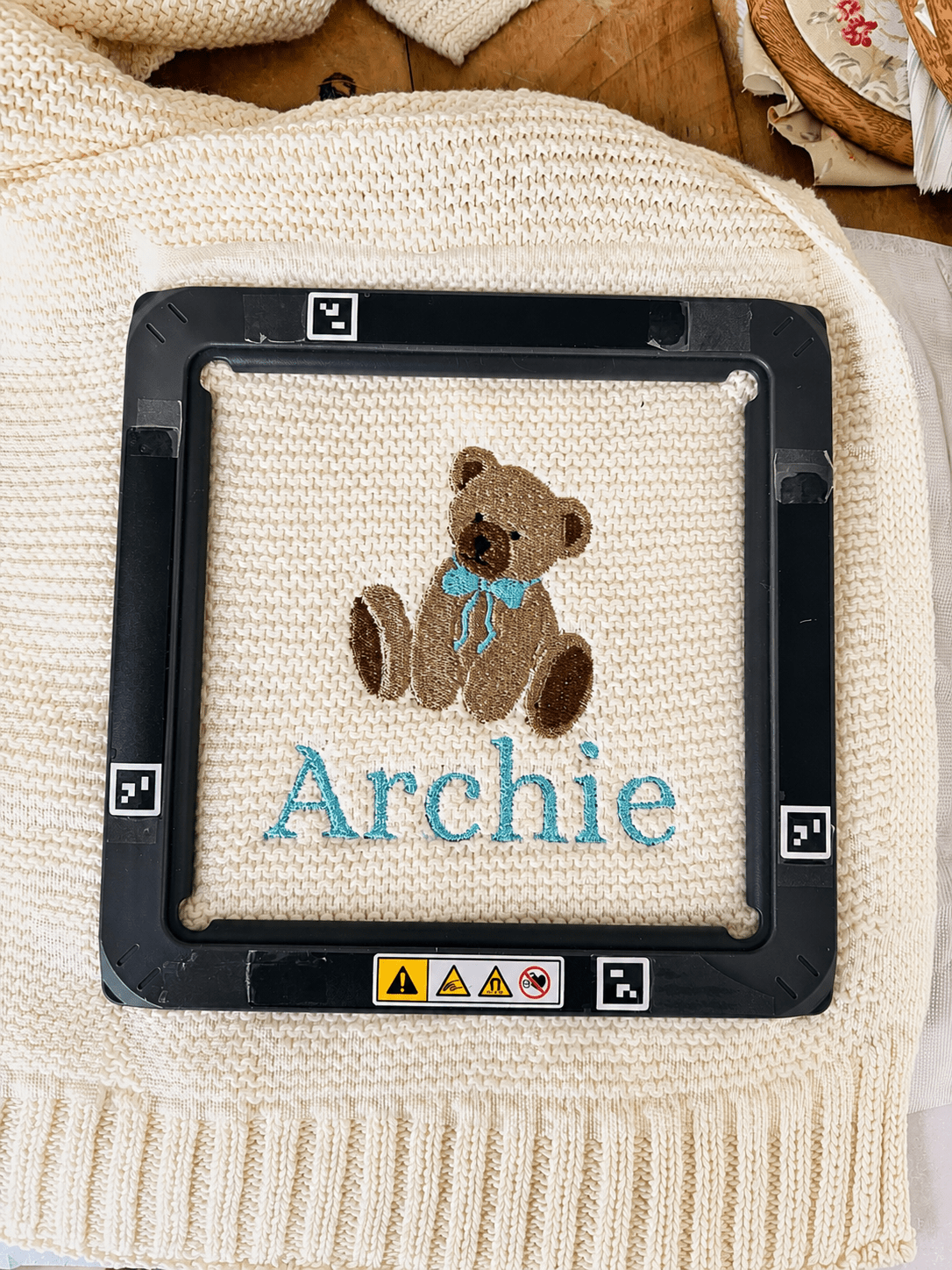 Personalised Teddy Bear Baby Blanket - Pear Tree Stitch Studio