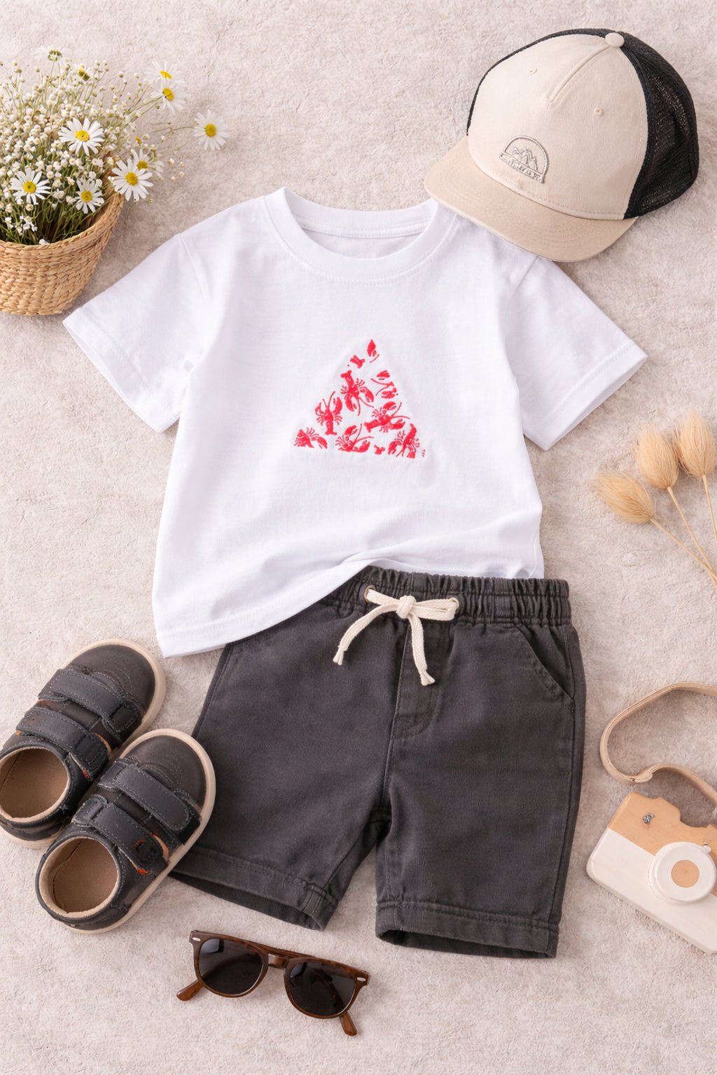 Toddler White Graphic T-Shirt – Cute Red Lobster Print Kids Tee | Soft Cotton Summer Shirt - Pear Tree Stitch Studio