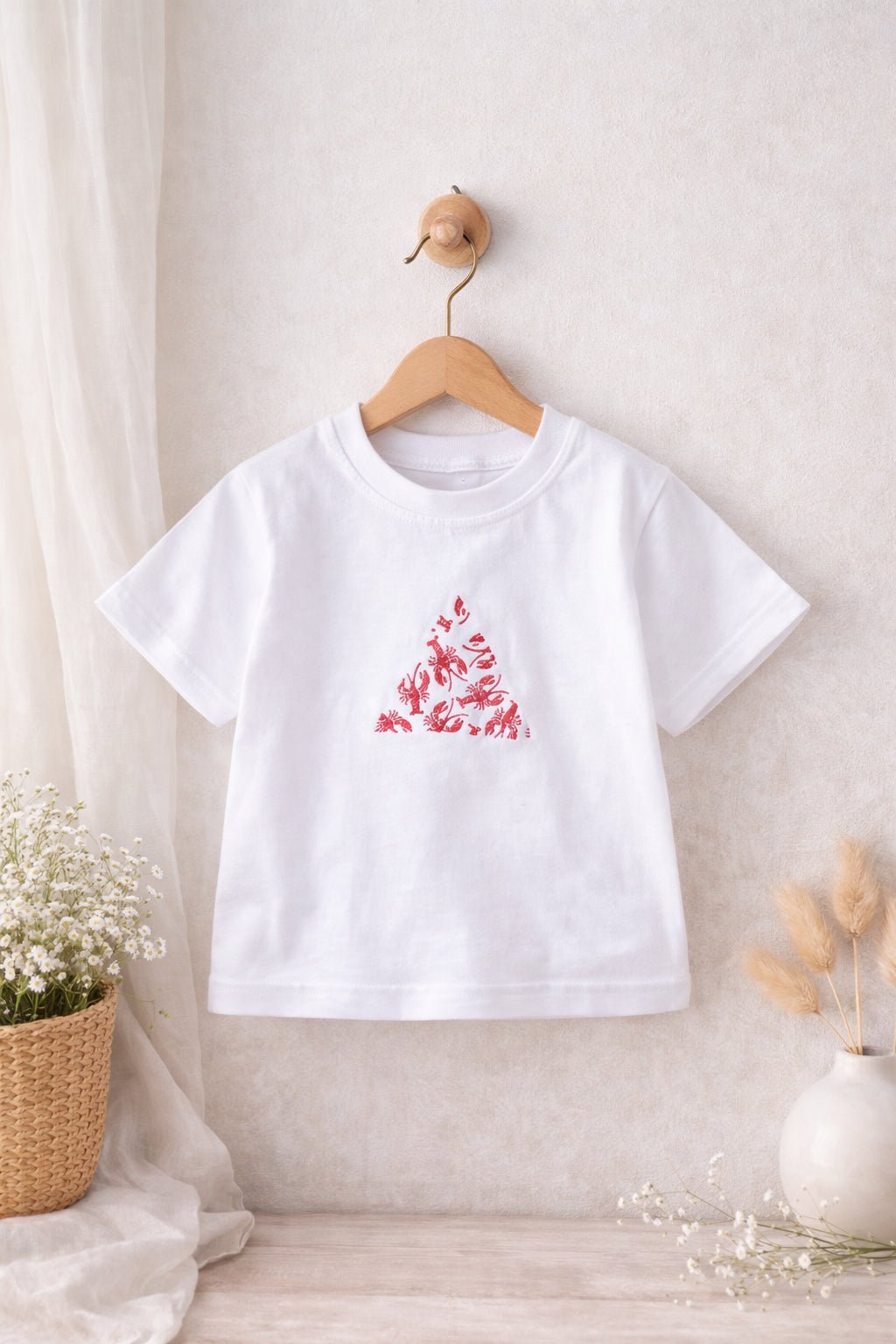 Toddler White Graphic T-Shirt – Cute Red Lobster Print Kids Tee | Soft Cotton Summer Shirt - Pear Tree Stitch Studio