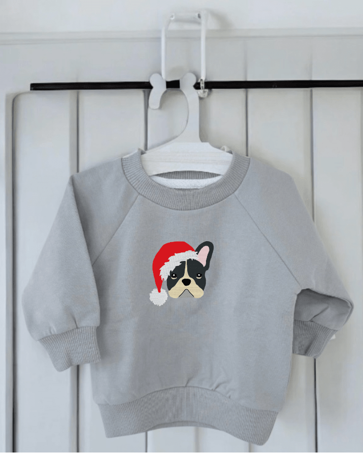 Xmas French Bulldog Baby Christmas jumper - Pear Tree Stitch Studio
