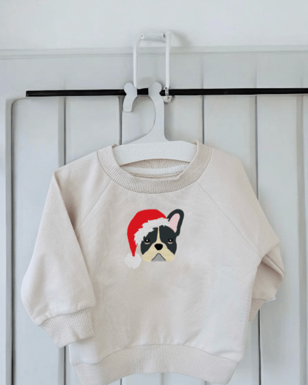 Xmas French Bulldog Baby Christmas jumper - Pear Tree Stitch Studio
