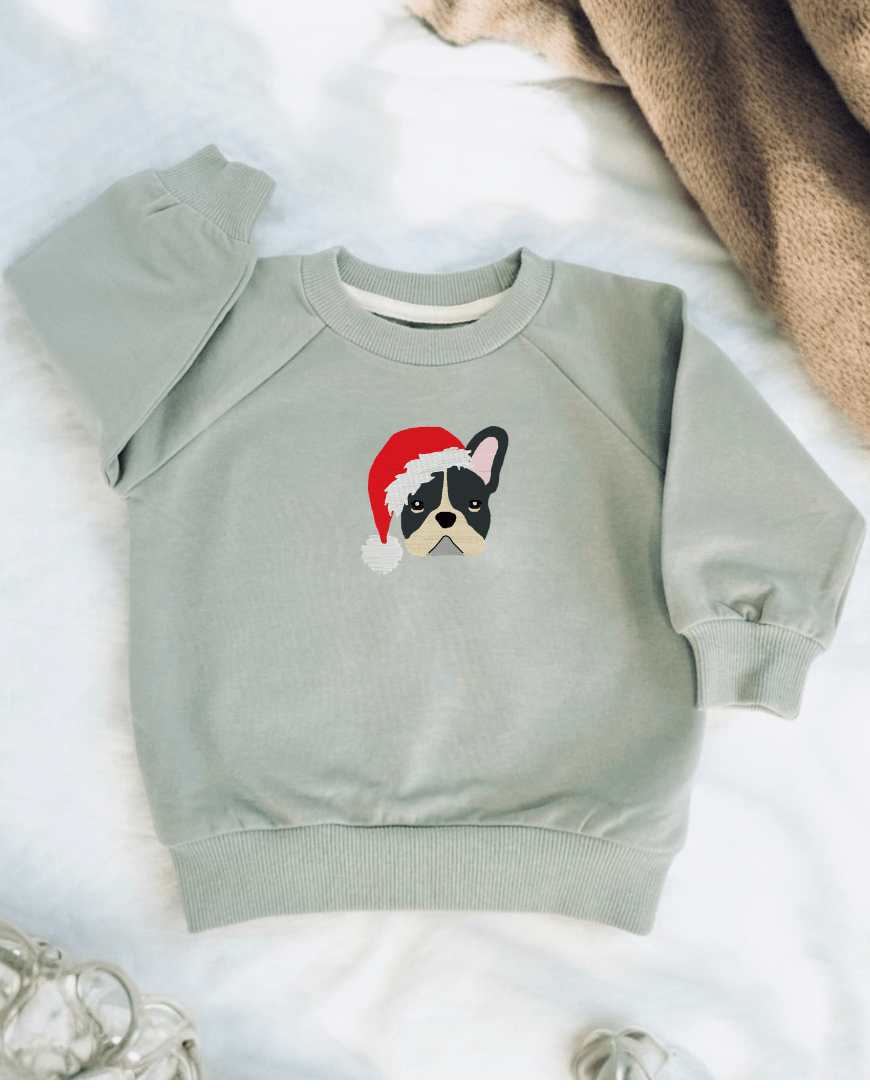 Xmas French Bulldog Baby Christmas jumper - Pear Tree Stitch Studio